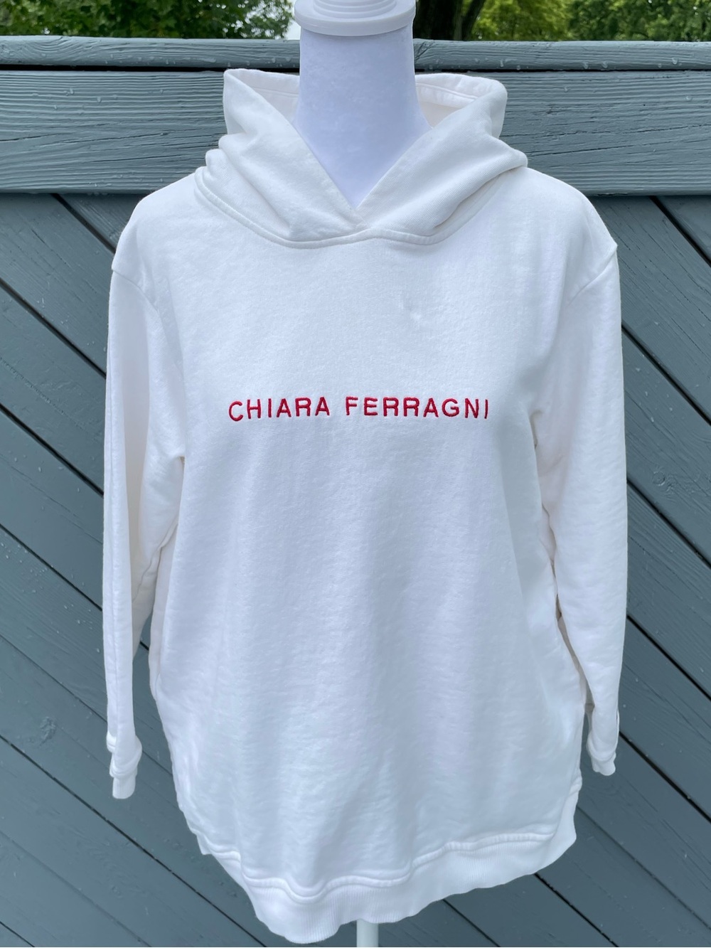 Chiara Ferragni White Hoodie with Red Script Logo size XS